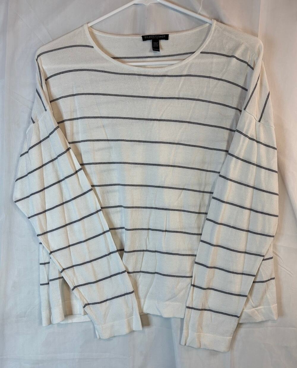 Eileen Fisher Striped Long Sleeve Scoop Neck Blouse Size Petite Medium
